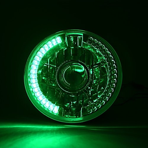 7" Green LED Halo Ring Angel Eye 60w Halogen Projector Headlight Light Bulb Pair