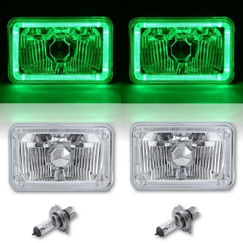 4X6 Green LED Halo Angel Eye Halogen H4 Headlights Crystal Clear Headlamp Bulbs