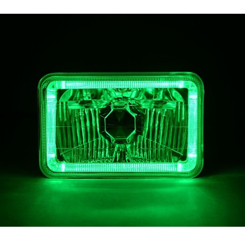 4X6 Green LED Halo Angel Eye Halogen H4 Headlights Crystal Clear Headlamp Bulbs