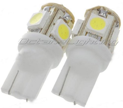 2-White 168 920 194 2825 T10 5-SMD LED Bulbs Parking City Back-Up License Lights