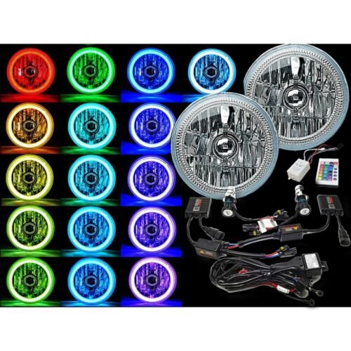 5-3/4 IR RGB COB LED Color Change Halo Shift Angel Eye 6000K HID Headlights Pair