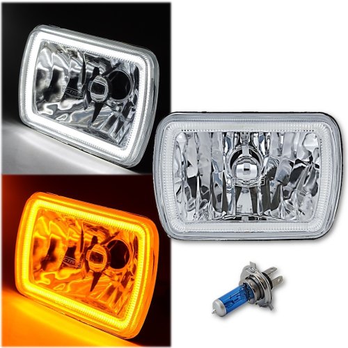 7x6" Switchback White LED Halo DRL Amber Turn Signal Angel Eye H4 Headlight Each