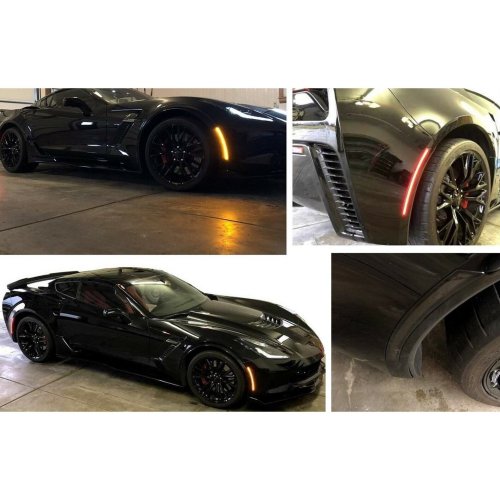 Smoked Front & Rear LED Side Marker Light Lens Set For 2014-2019 C7 Corvette