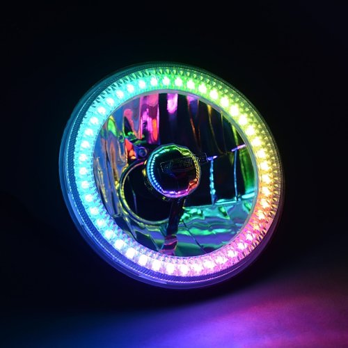 5-3/4" Bluetooth RGB Color Chase Chasing SMD LED Halo Angel Eye H4 Headlight Set