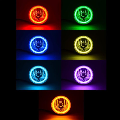 5-3/4" Bluetooth RGB Color Chase Chasing SMD LED Halo Angel Eye H4 Headlight Set