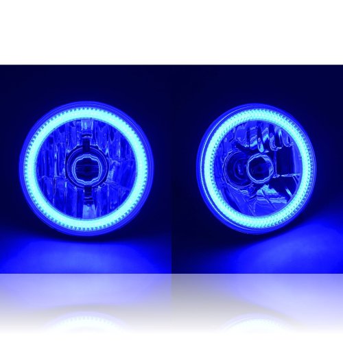 5-3/4" Blue COB LED Halo Angel Eye Crystal Clear Headlamp & 6k LED Bulb Set of 4