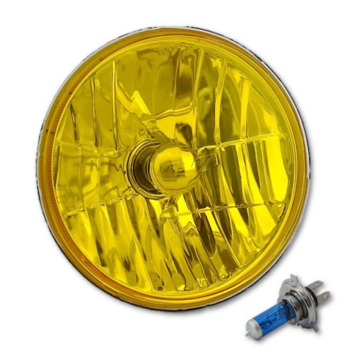 H6024/6014 7" Yellow Amber Crystal Glass Headlight H4 Halogen Fog Light Single