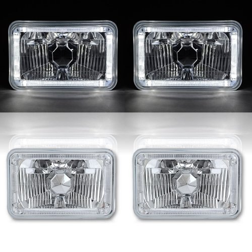 4X6 White Halo Angel Eye H4 Crystal Clear Headlight Headlamp w/ 6k LED Bulb Pair