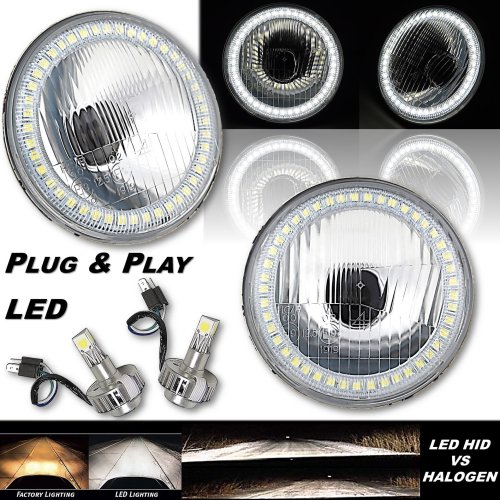 5-3/4 White Stock SMD Halo Light Angel Eye Headlight w/ 360° LED Lamp Bulb PAIR