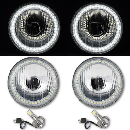 5-3/4 White Stock SMD Halo Light Angel Eye Headlight w/ 360° LED Lamp Bulb PAIR