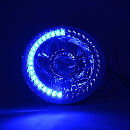 7" Halogen Blue LED Halo Projector Headlight Light Lamp Pair For Jeep Wrangler