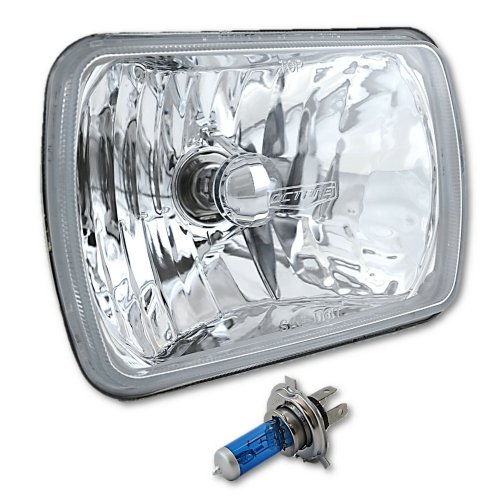7X6 Crystal Clear Glass Lens Metal Headlight H4 Halogen Light Bulb Headlamp EACH