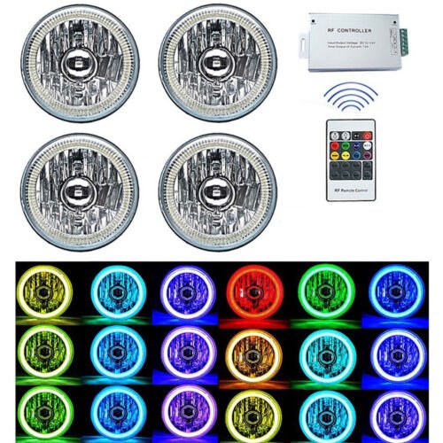 5-3/4 Bluetooth Cell Phone SMD Color Change Halo Angel Eye LED 6k Headlights Set