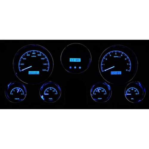 Dakota Digital 67-72 Chevy Pickup Truck Analog Gauges Black Blue VHX-67C-PU-K-B