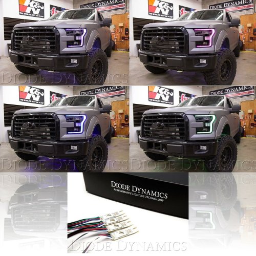 15-17 Ford F-150 RGBW LED Color Changing Headlight Accent Bars w/ Bluetooth Set