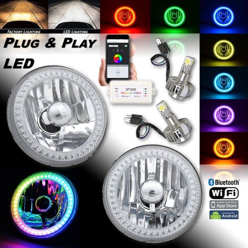 5-3/4" RGB SMD Color-Chasing Halo Angel Eye Headlight 18/24W LED Lamp Bulb PAIR