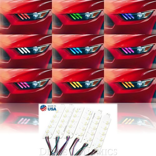 RGB LED Multi-Color Changing Headlight Accent DRL Set For 2015-2017 Ford Mustang