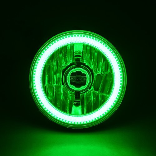 5-3/4" Motorcycle Green COB Halo Crystal Clear Headlight & H4 6k LED Bulb Single