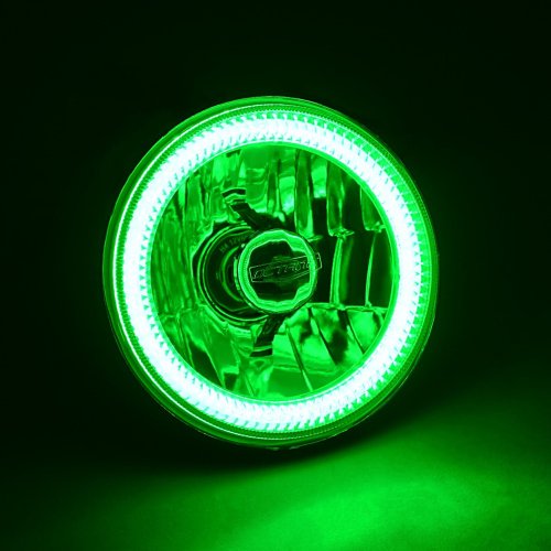 5-3/4" Motorcycle Green COB Halo Crystal Clear Headlight & H4 6k LED Bulb Single