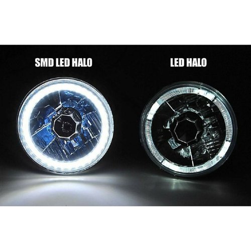 5-3/4" Projector White SMD LED Halo Crystal H4 Headlight & 6k HID Bulb Set of 4