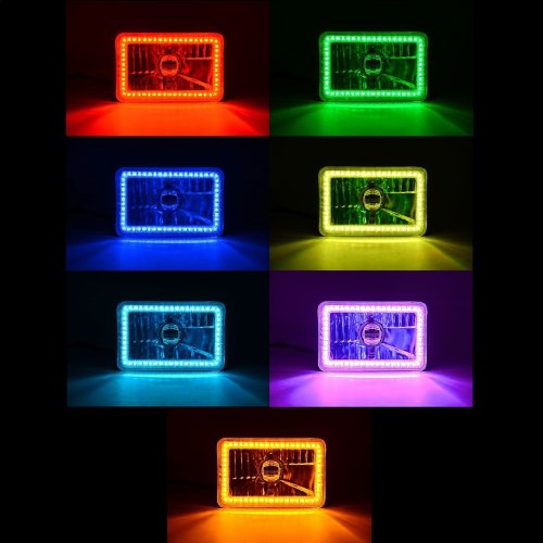 4x6" Bluetooth RGB SMD LED Color Chasing Halo Headlight 18/24w LED Lamp Bulb Set