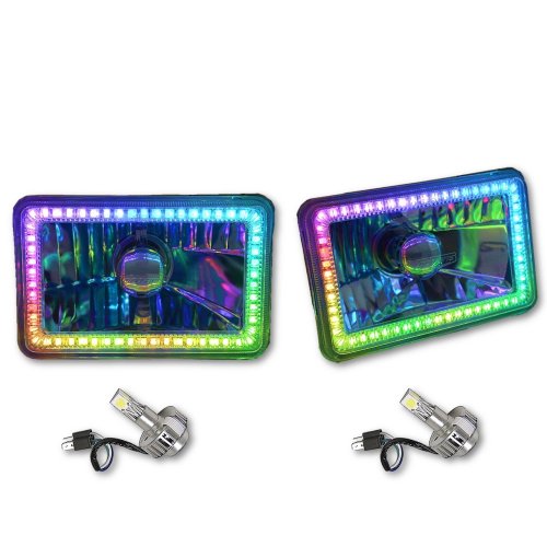 4x6" Bluetooth RGB SMD Color Chasing Halo Headlight 18/24w H4 LED Lamp Bulb PAIR