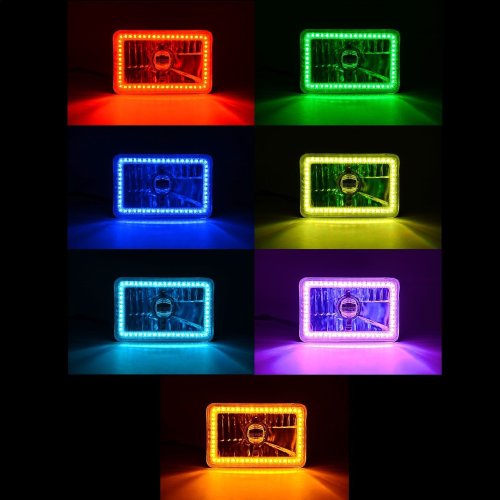 7x6" Bluetooth RGB SMD Color Chasing Halo Headlight 18/24w H4 LED Lamp Bulb PAIR