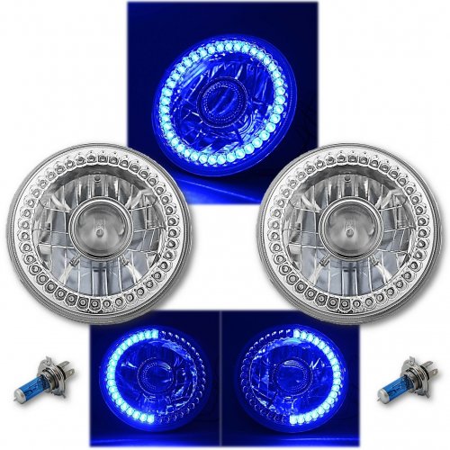 7" Halogen Blue LED Halo Projector Headlight Light Lamp Pair For Jeep Wrangler