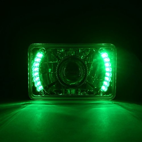 4X6" Green LED Halo Projector Halogen Headlight Headlamp Bulb Crystal Clear Pair