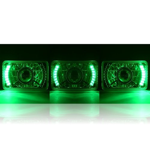 4X6" Green LED Halo Projector Halogen Headlight Headlamp Bulb Crystal Clear Pair