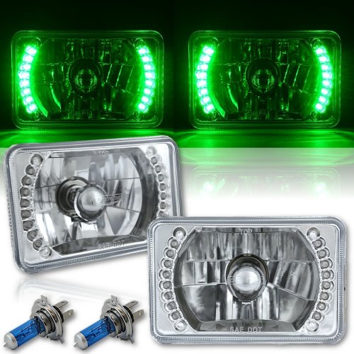 4X6" Green LED Halo Angel Eye Headlight Halogen Headlamp 55/60W Light Bulbs Pair