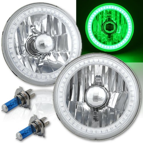 5-3/4" Green SMD LED Halo Angel Eye Halogen Light Bulb Crystal Headlight Pair