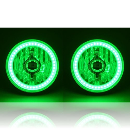 5-3/4" Green SMD LED Halo Angel Eye Halogen Light Bulb Crystal Headlight Pair