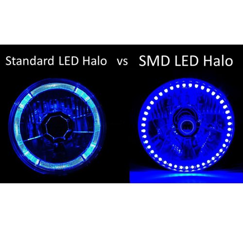 5-3/4" Green SMD LED Halo Angel Eye Halogen Light Bulb Crystal Headlight Pair