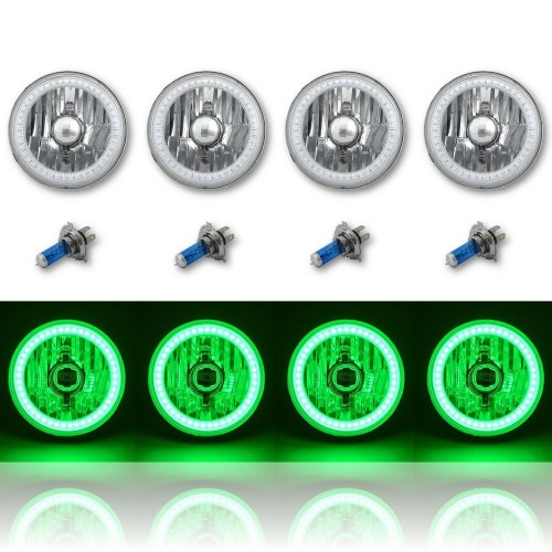 5-3/4 SMD Green LED Angel Eye Halo Crystal Clear Headlight Halogen Bulb Set of 4