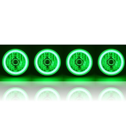 5-3/4 SMD Green LED Angel Eye Halo Crystal Clear Headlight Halogen Bulb Set of 4