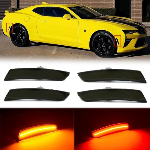 Red Amber LED Side Marker Smoked Light Lens Set Fits: 16-17-18-19 Chevy Camaro