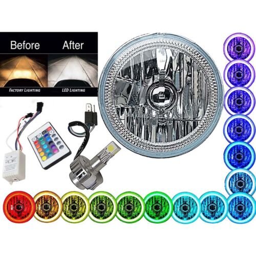 5-3/4" IR RGB COB Color Change Halo Angel Eye H4 6000K LED Motorcycle Headlight