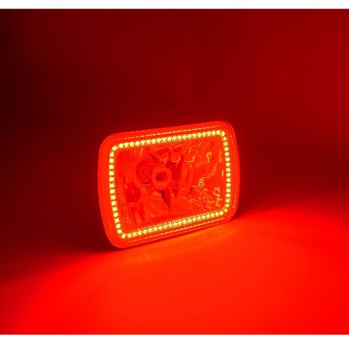 7X6" Red SMD LED Halo Angel Eye Clear Headlight 55/60W Halogen Light Bulb EACH