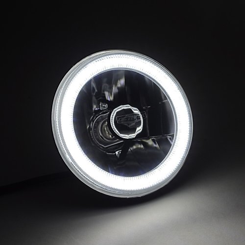 5-3/4" White SMD LED Halo Angel Eye Black Headlight w/ 6k LED Light Bulb Set - 4