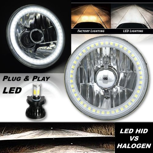 5-3/4" Motorcycle White SMD Halo Glass Metal Headlight 4000lm H4 LED Bulb EACH