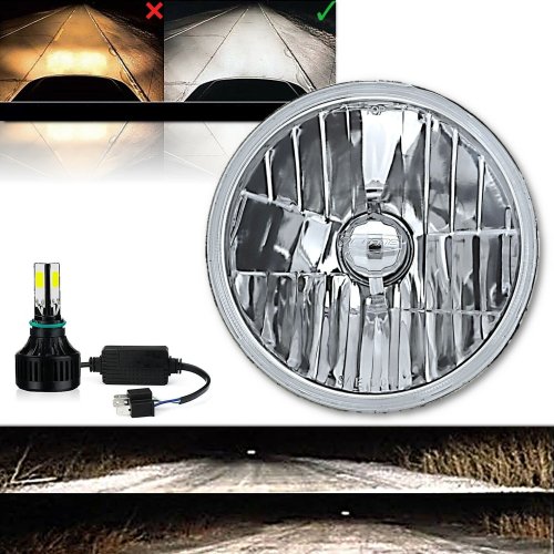 One 7" Crystal Clear Glass Lens Metal 12v Headlight LED 6K 26/40w Light Bulb 1x