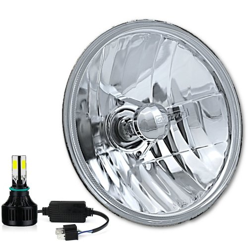 One 7" Crystal Clear Glass Lens Metal 12v Headlight LED 6K 26/40w Light Bulb 1x