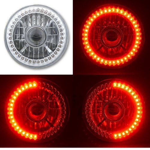 7" Halogen Red SC LED Halo Angel Eye Projector Headlight Light Lamp Bulb Pair