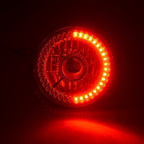 7" Halogen Red SC LED Halo Angel Eye Projector Headlight Light Lamp Bulb Pair