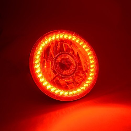 7" Halogen Red SC LED Halo Angel Eye Projector Headlight Light Lamp Bulb Pair