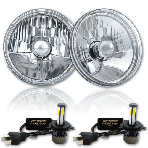 5-3/4" Diamond Crystal Clear Glass Headlamp 4000lm 20/40w LED H4 Light Bulb Pair