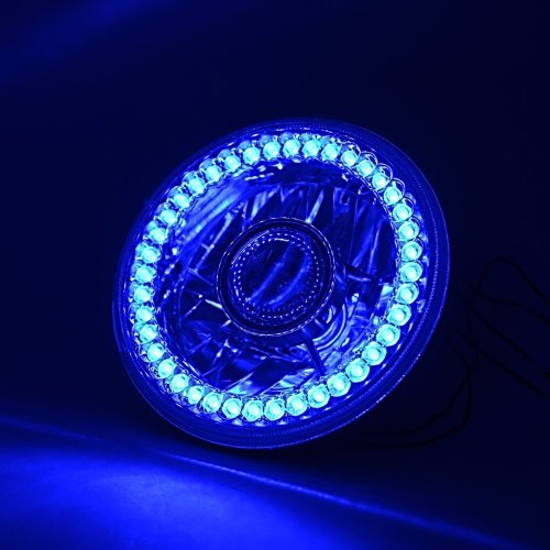 7" Halogen Blue LED Halo Projector Headlight Light Lamp Pair For Jeep Wrangler