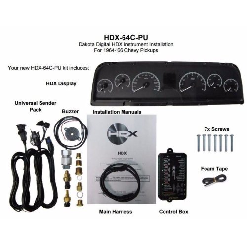 Dakota Digital 64-65-66 Chevy Pickup Truck HDX Dash Gauge Kit Black HDX-64C-PU-K