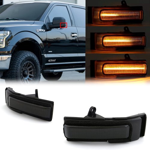 Smoked Amber Sequential LED Light Side Mirror Lens Turn Signal For 15-20 F-150